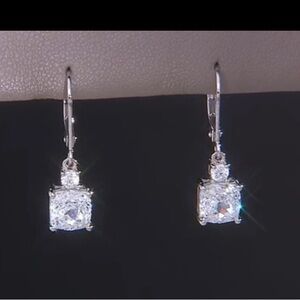 Diamonique 35th Anniversary Cushion Cut Drop Leverback Earrings, Sterling Silver